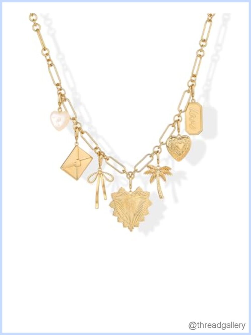 14K Gold Plated Charm Necklace Removable Charms Paperclip Chain